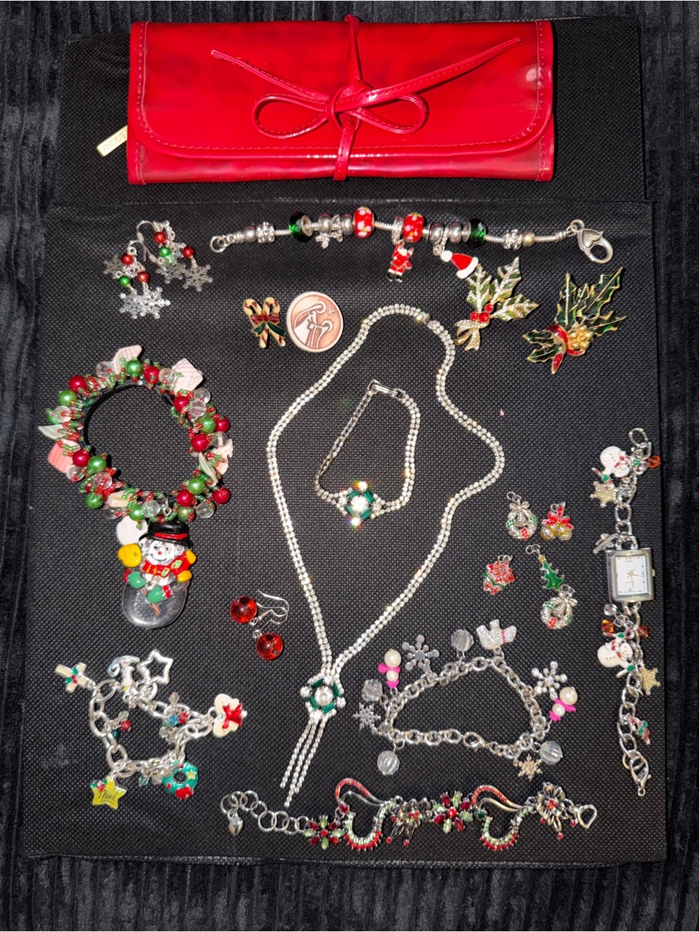 Christmas Costume Jewelry bundle with travel jewelry bag.